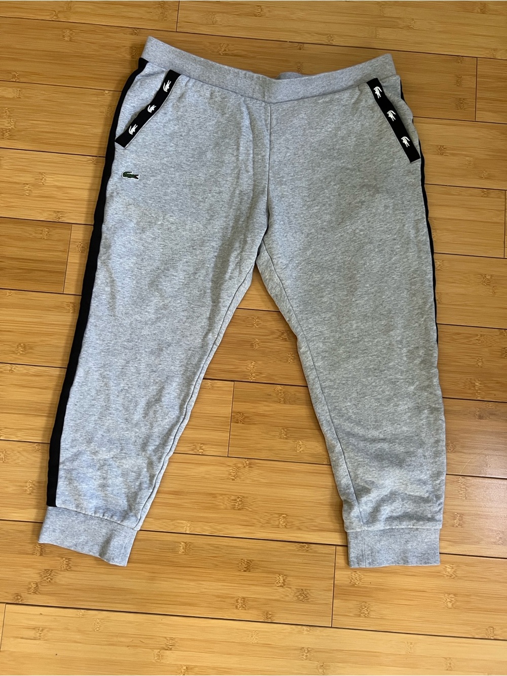 Lacoste Kids Light Gray Sweat Joggers with Black Side Stripe